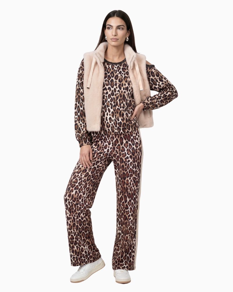 Monari Faux Fur Vest in light beige styled view