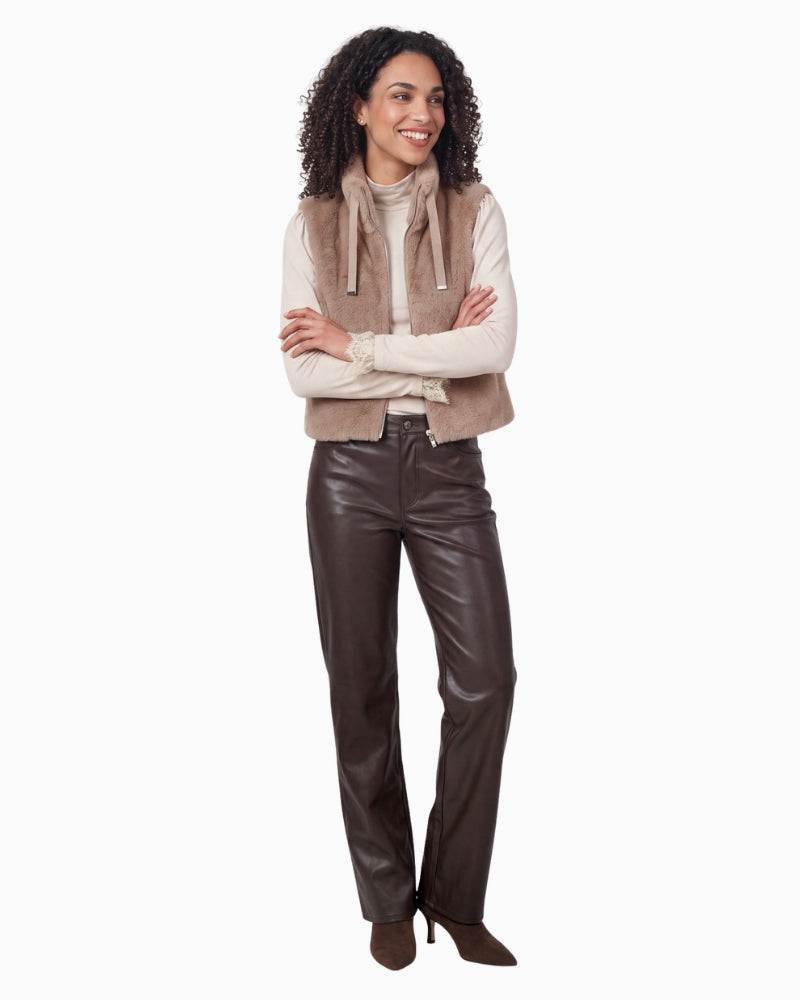 Monari Faux Leather Wide-Leg Trousers in dark brown styled view