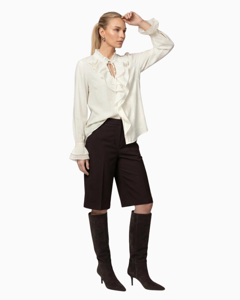 Monari Flounce Blouse in cream flounce sleeve detail