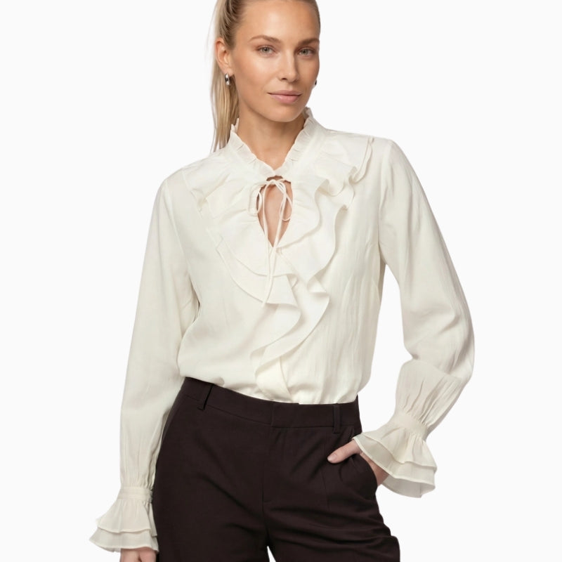 Monari Flounce Blouse in cream front view