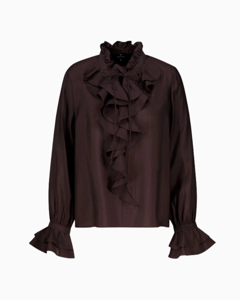 Monari Flounce Blouse in dark brown collar detail