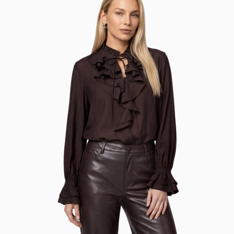Monari Flounce Blouse in dark brown front view