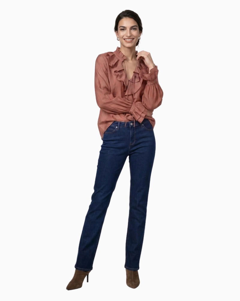 Monari Frill Detail Blouse in light brown front view