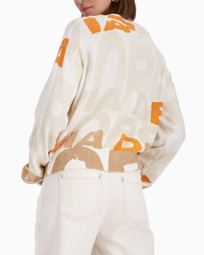 Monari jumper with letter pattern back view woman wearing – Áines Boutique