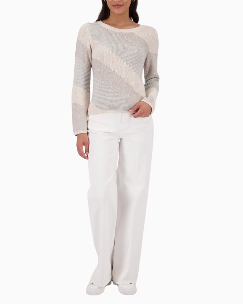 Woman wearing Monari Jumper With Material Mix full length – Áines Boutique