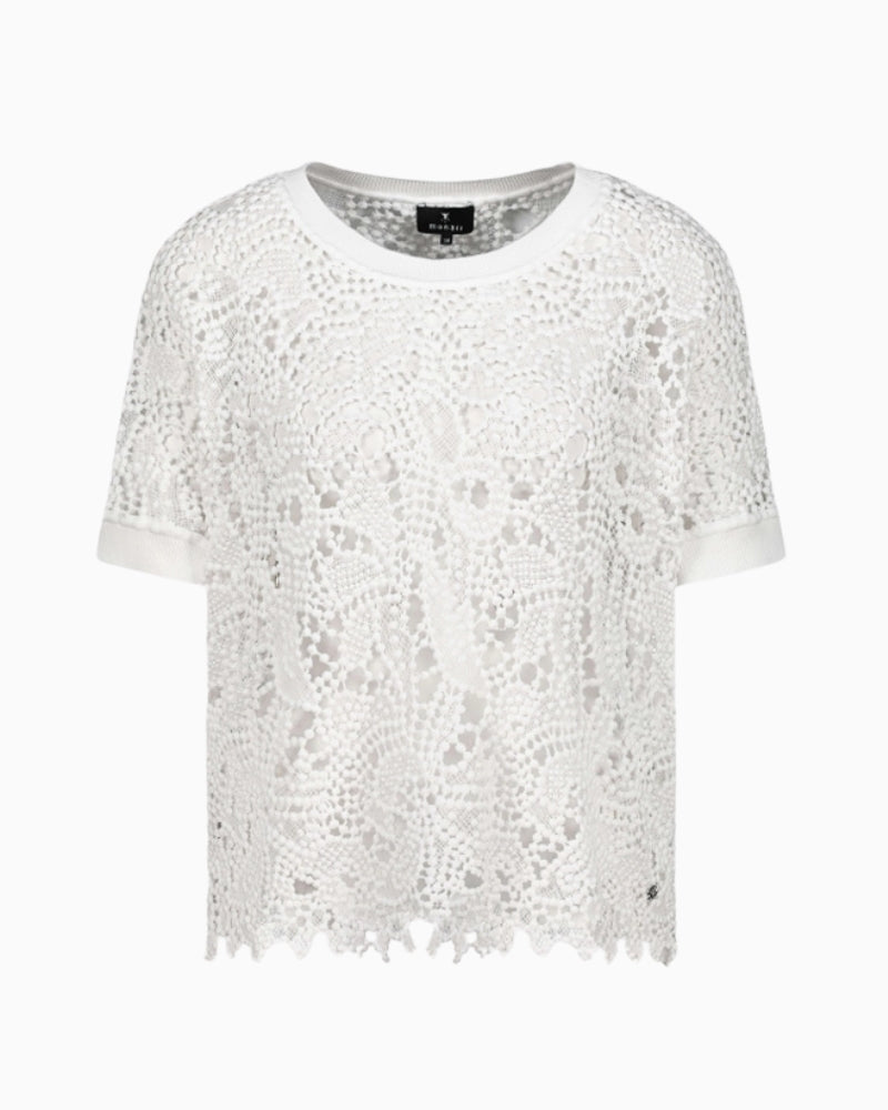 Monari Jumper with Lace Pattern in cream neckline detail