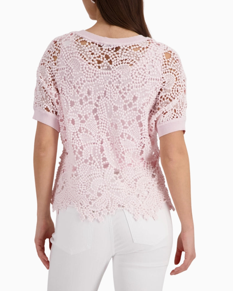 Monari Jumper with Lace Pattern in rose back view