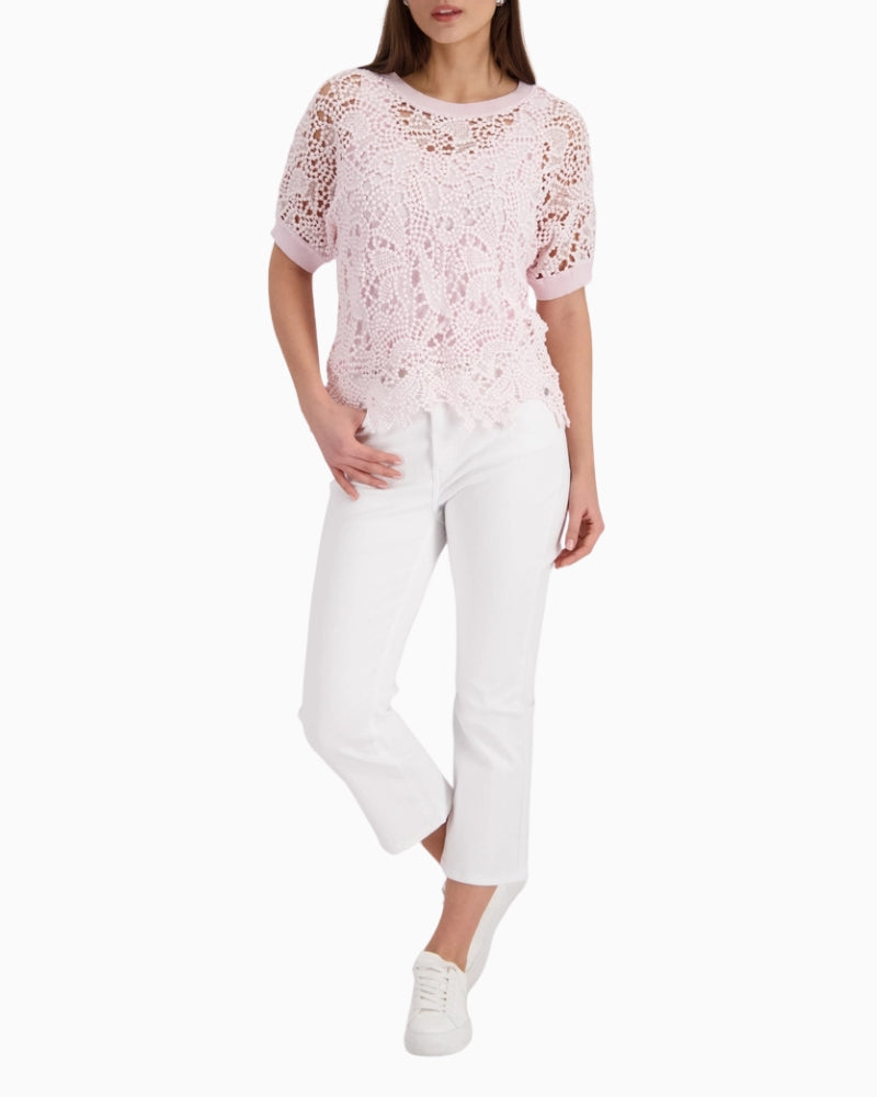 Monari Jumper with Lace Pattern in rose full view