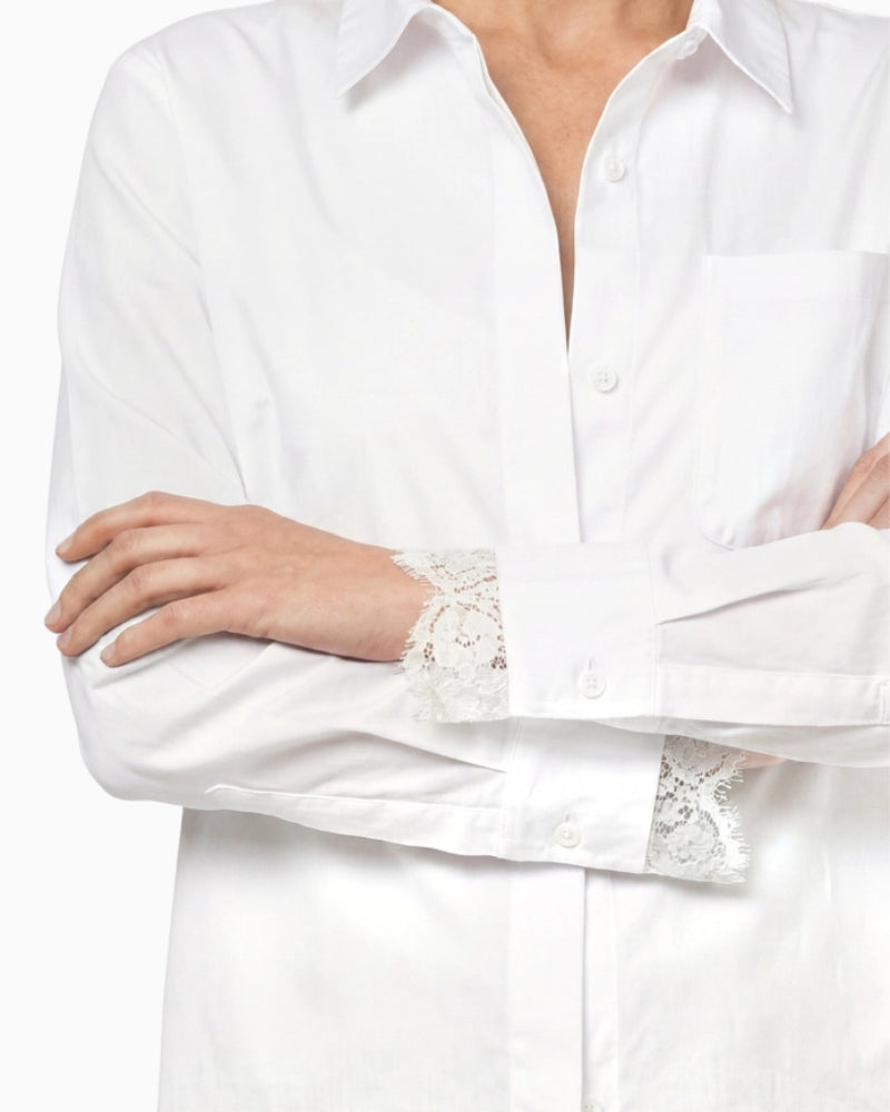 Monari Lace Detail Blouse in white lace sleeve detail
