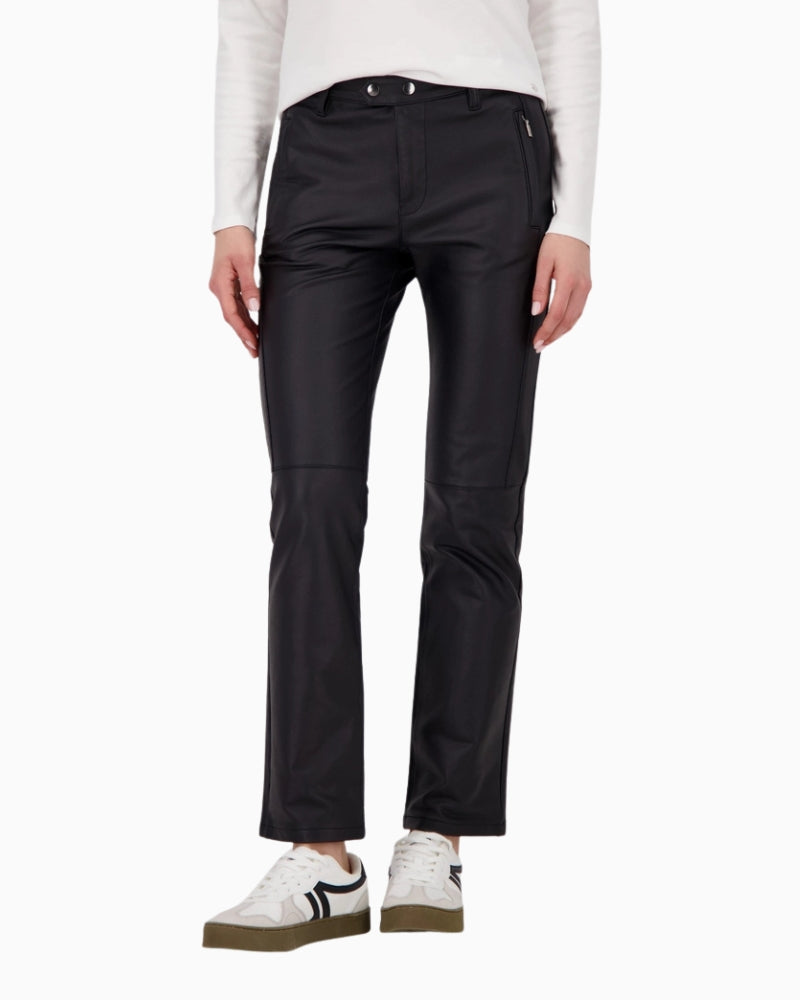 Black leather-look trousers by Monari with straight-leg cut