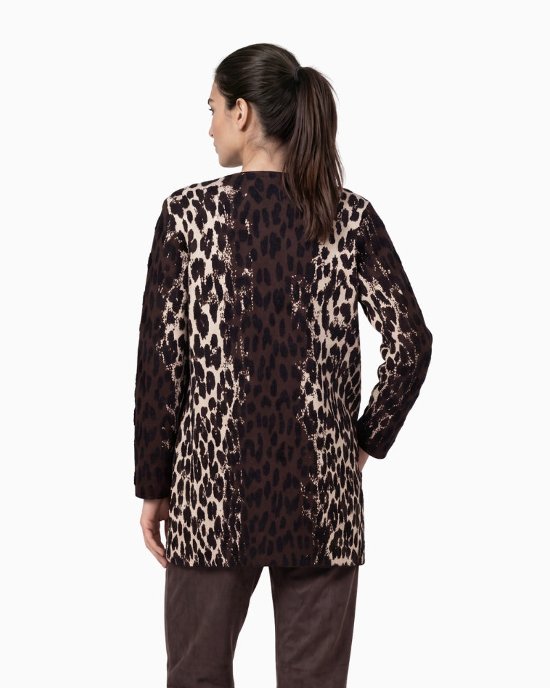 Monari Leopard Jacquard Cardigan in brown back view