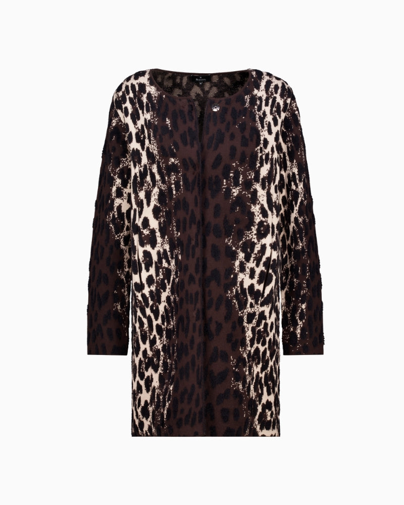 Monari Leopard Jacquard Cardigan in brown leopard pattern detail