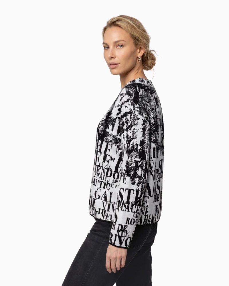 Monari Letter Jacquard Jumper in black and white side view