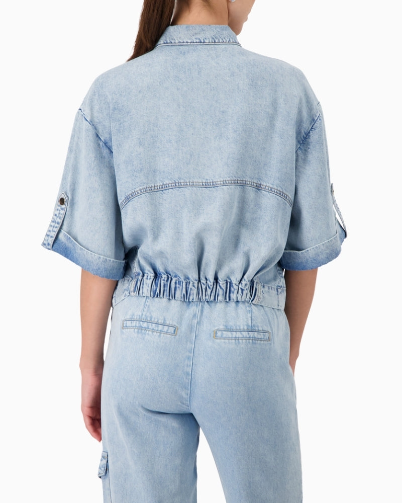 Monari Lightweight Denim Jacket in Light Blue Denim back view