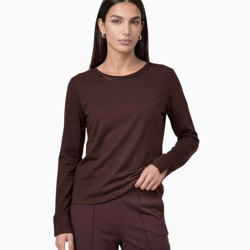Monari Long Sleeve Shirt with Rhinestone Details in dark brown front view