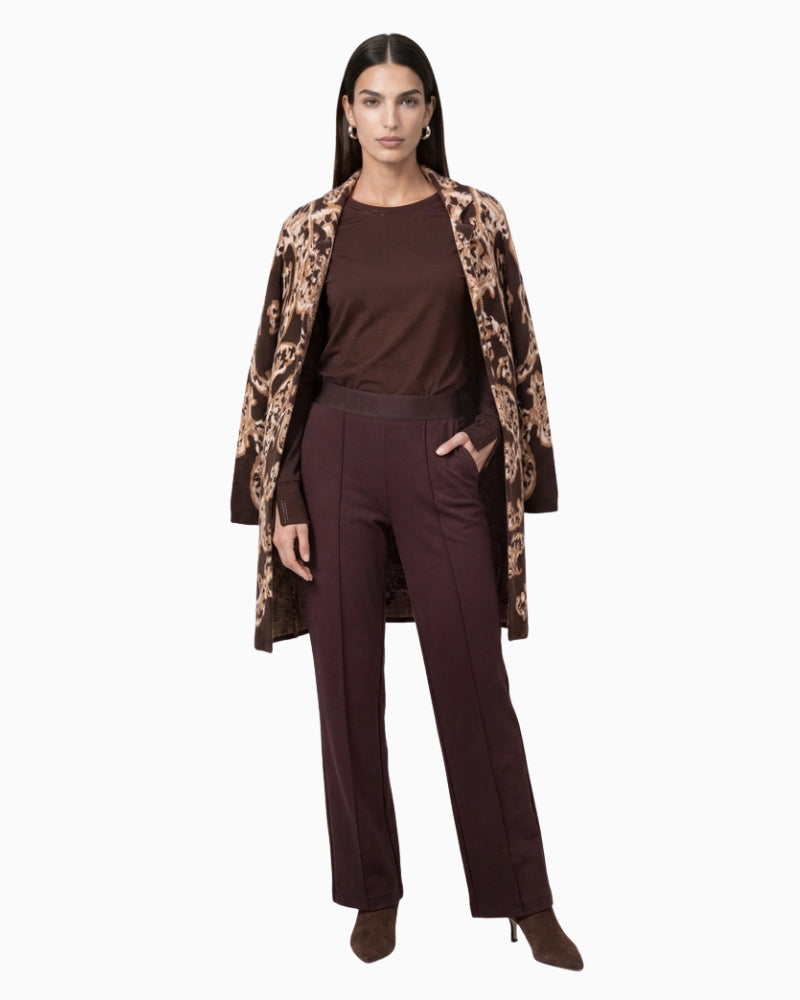 Monari Long Sleeve Shirt with Rhinestone Details in dark brown styled view