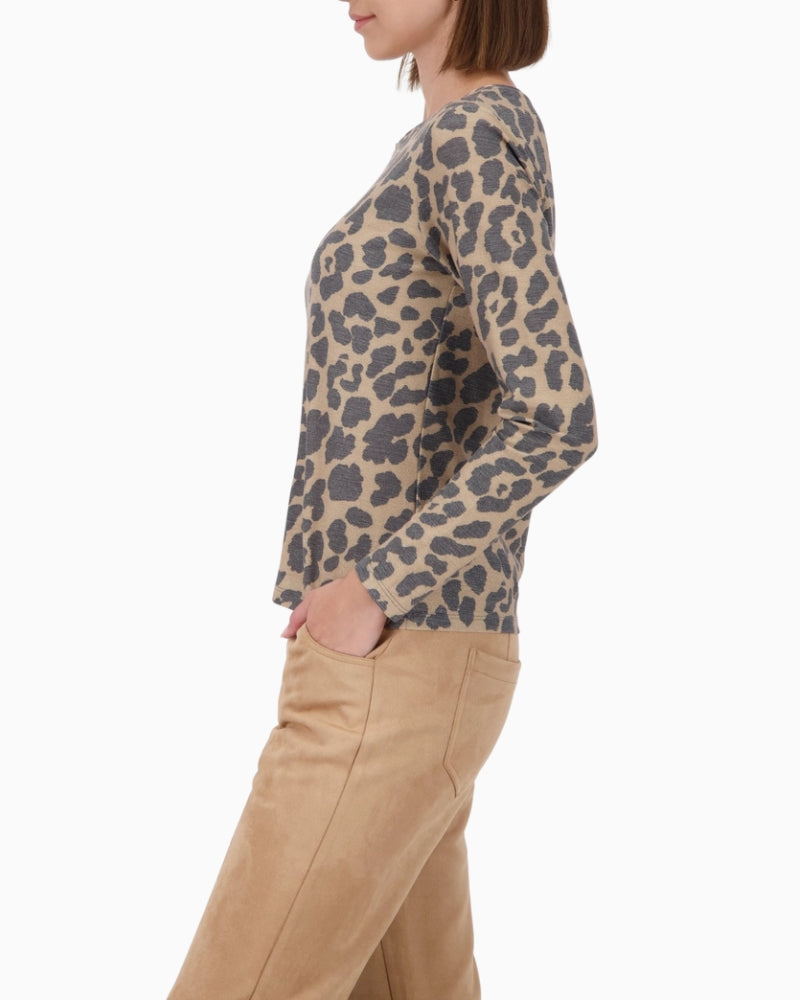 Side view of soft elastic lurex fabric and allover leopard design