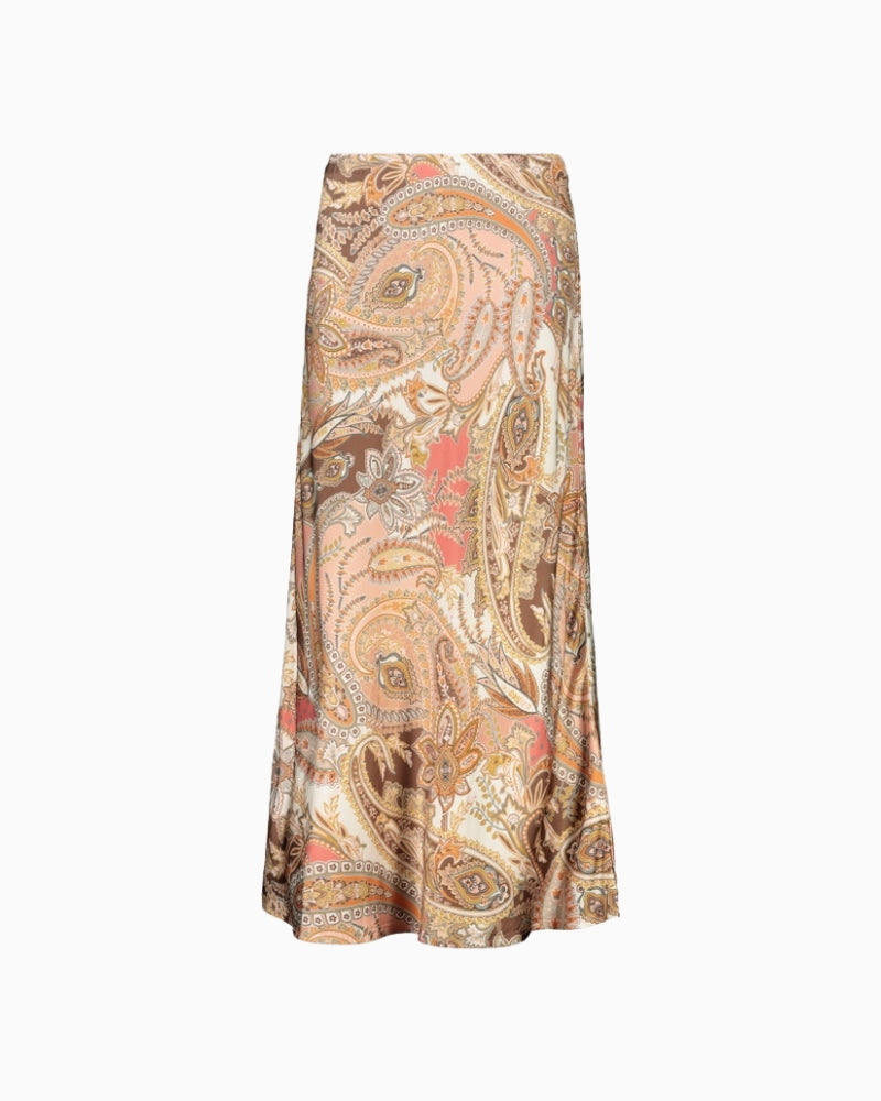 Monari Maxi Skirt with Paisley Pattern in light brown full front view