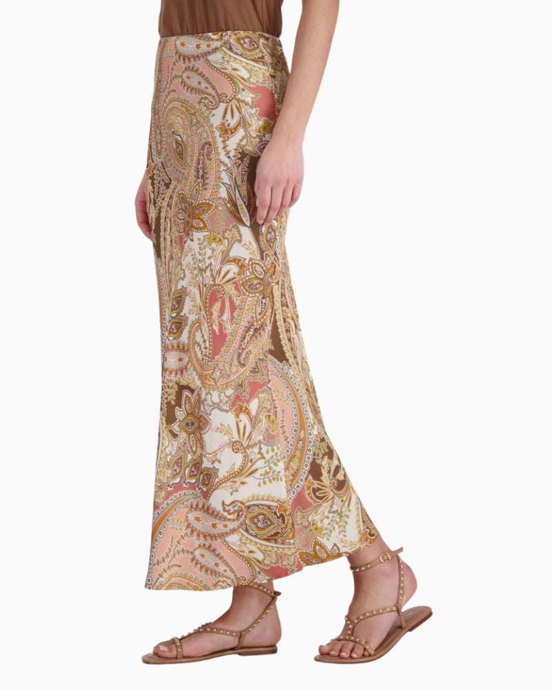 Monari Maxi Skirt with Paisley Pattern in light brown side view