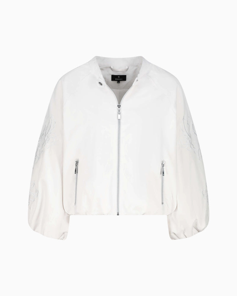 Monari Nylon Jacket With Embroidery white flat lay front view on model