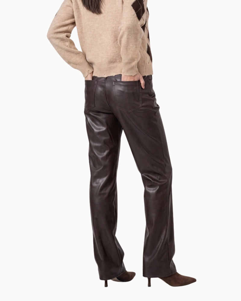 Monari PU Trousers in dark brown back view