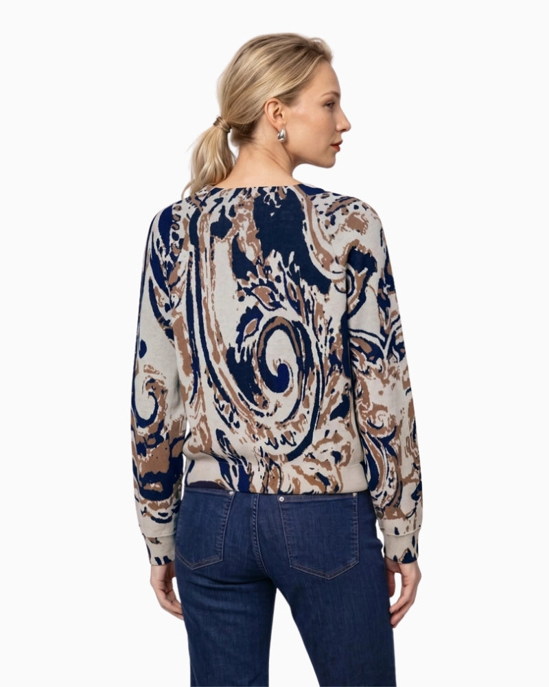 Monari Paisley Jacquard Jumper in navy back view