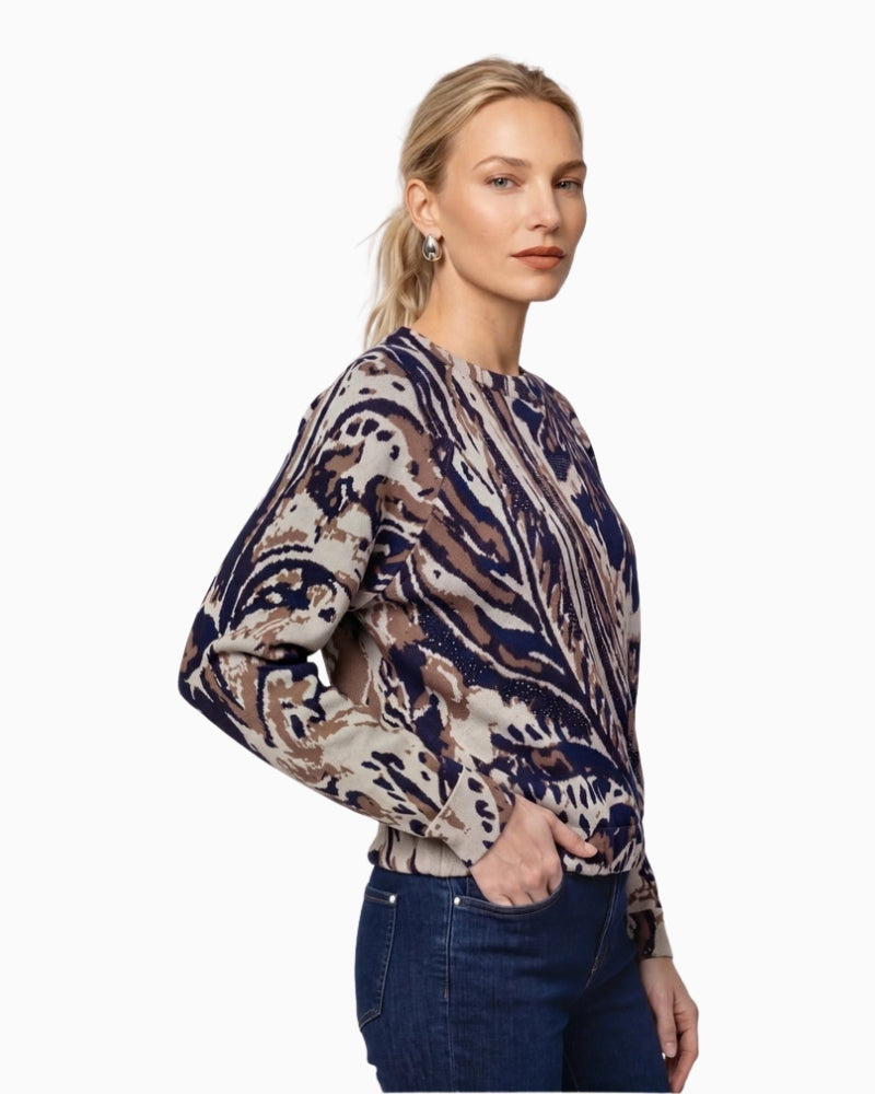 Monari Paisley Jacquard Jumper in navy side view