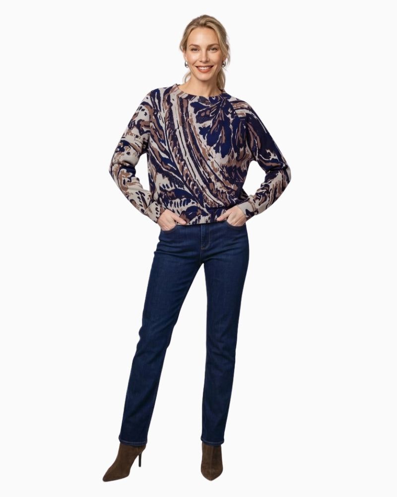 Monari Paisley Jacquard Jumper in navy styled view