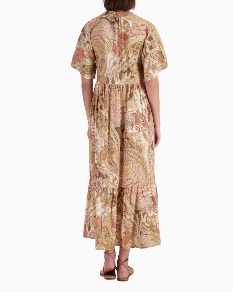 Monari Paisley Maxi Dress in Pink Beige and Brown back view