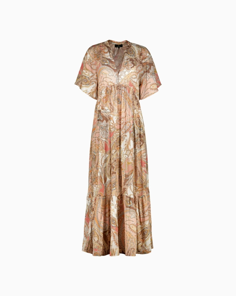 Monari Paisley Maxi Dress in Pink Beige and Brown flat front view