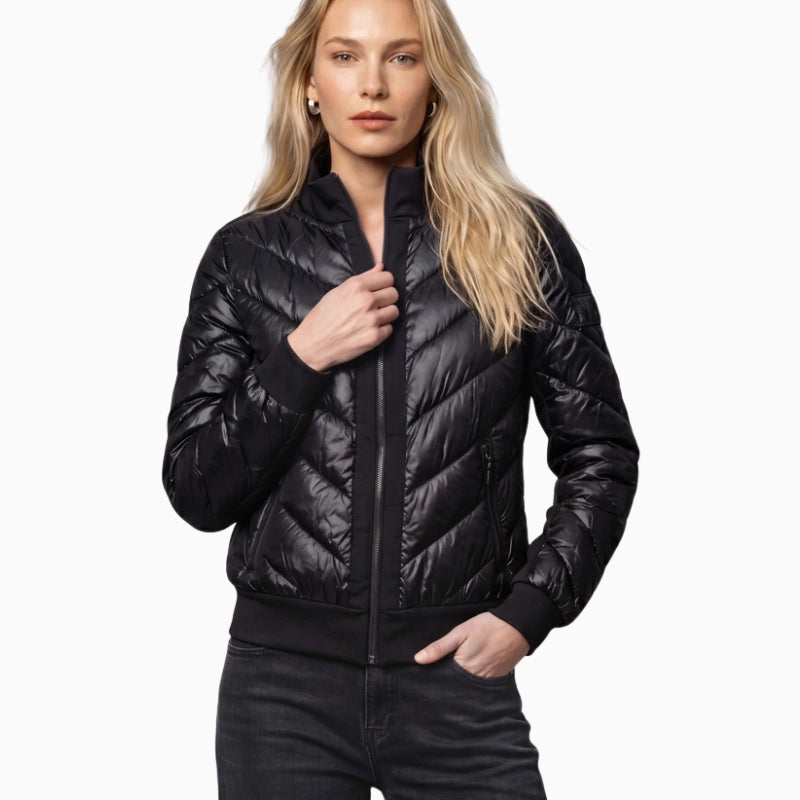 Monari Quilted Neoprene Puffer Jacket in black front view