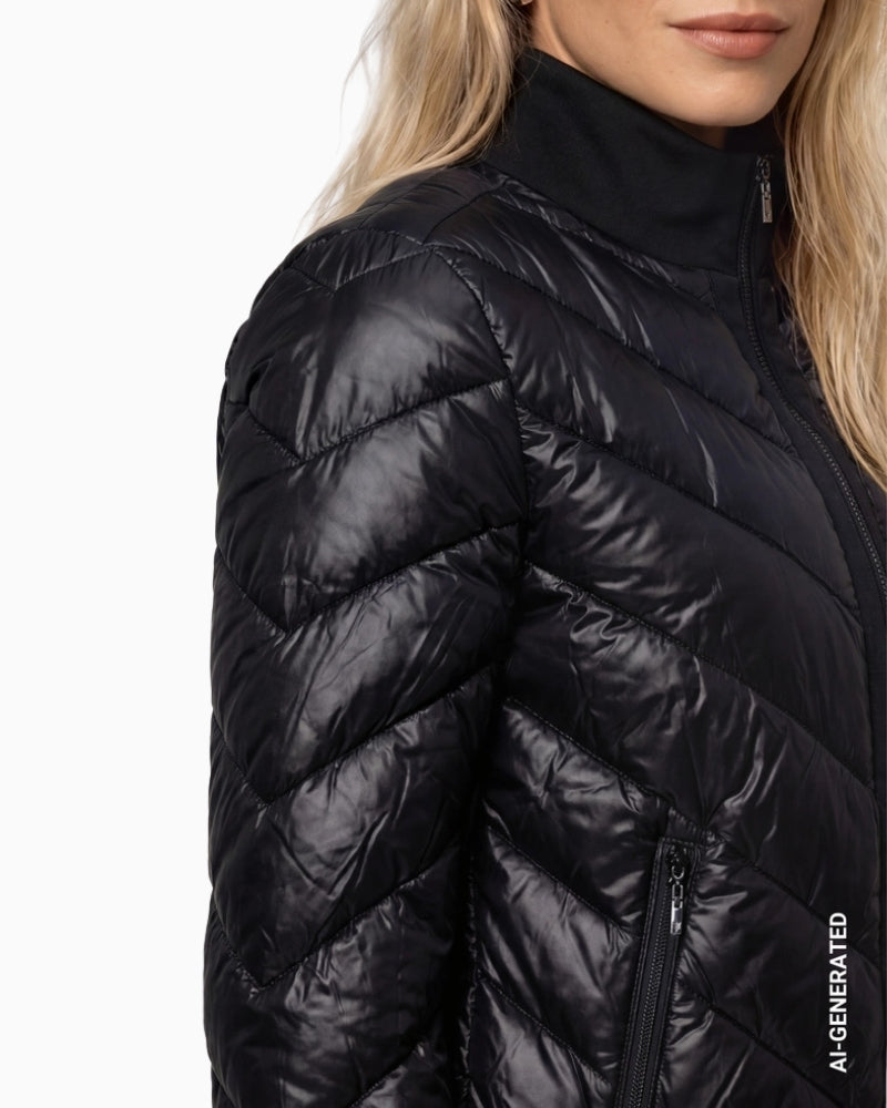 Monari Quilted Neoprene Puffer Jacket in black sleeve detail
