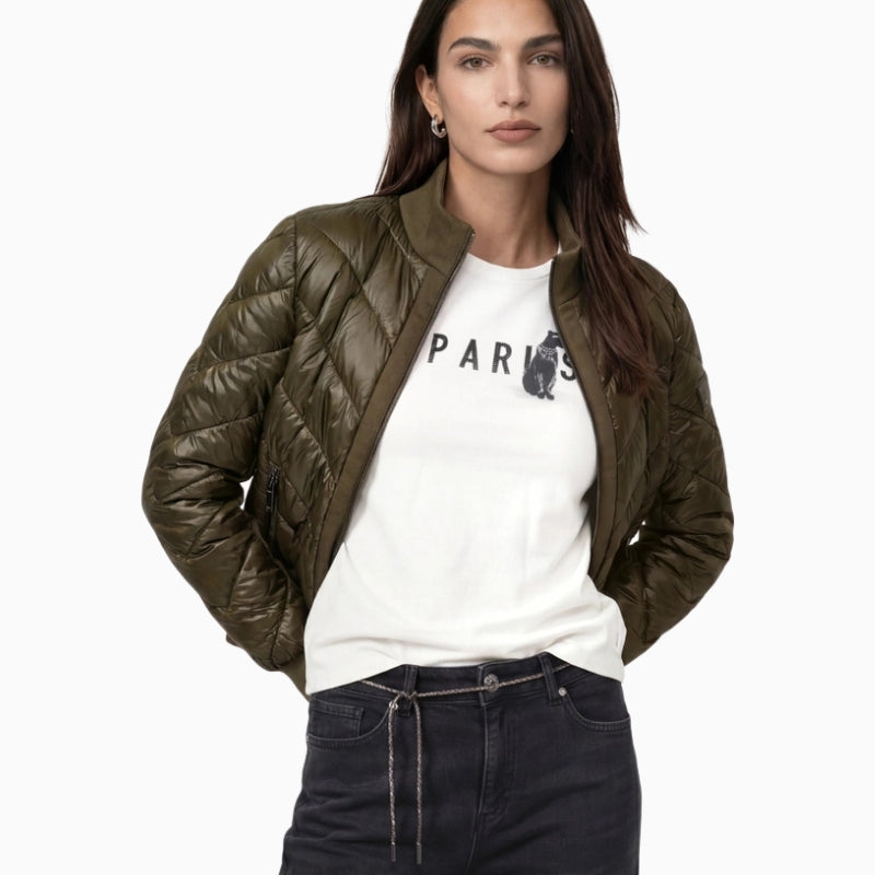 Monari Quilted Neoprene Puffer Jacket in olive front view