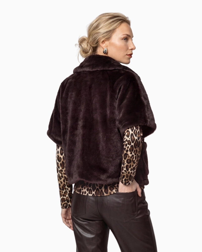 Monari Reversible Faux Fur Jacket in dark brown back view