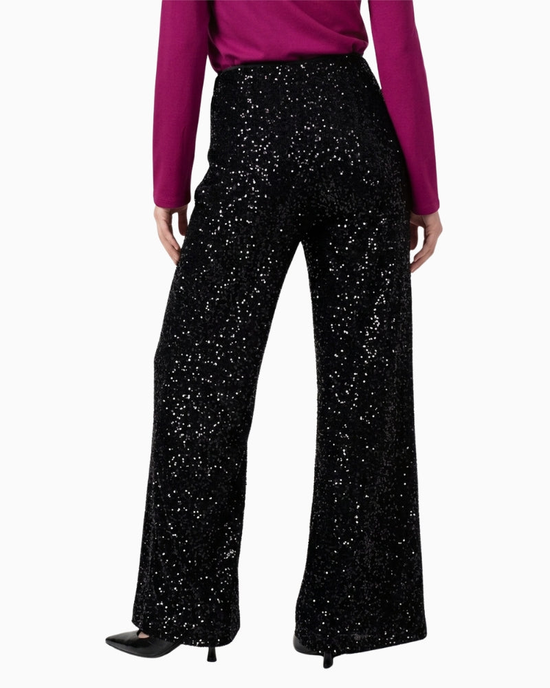 Monari Sequin Wide-Leg Trousers in black back view
