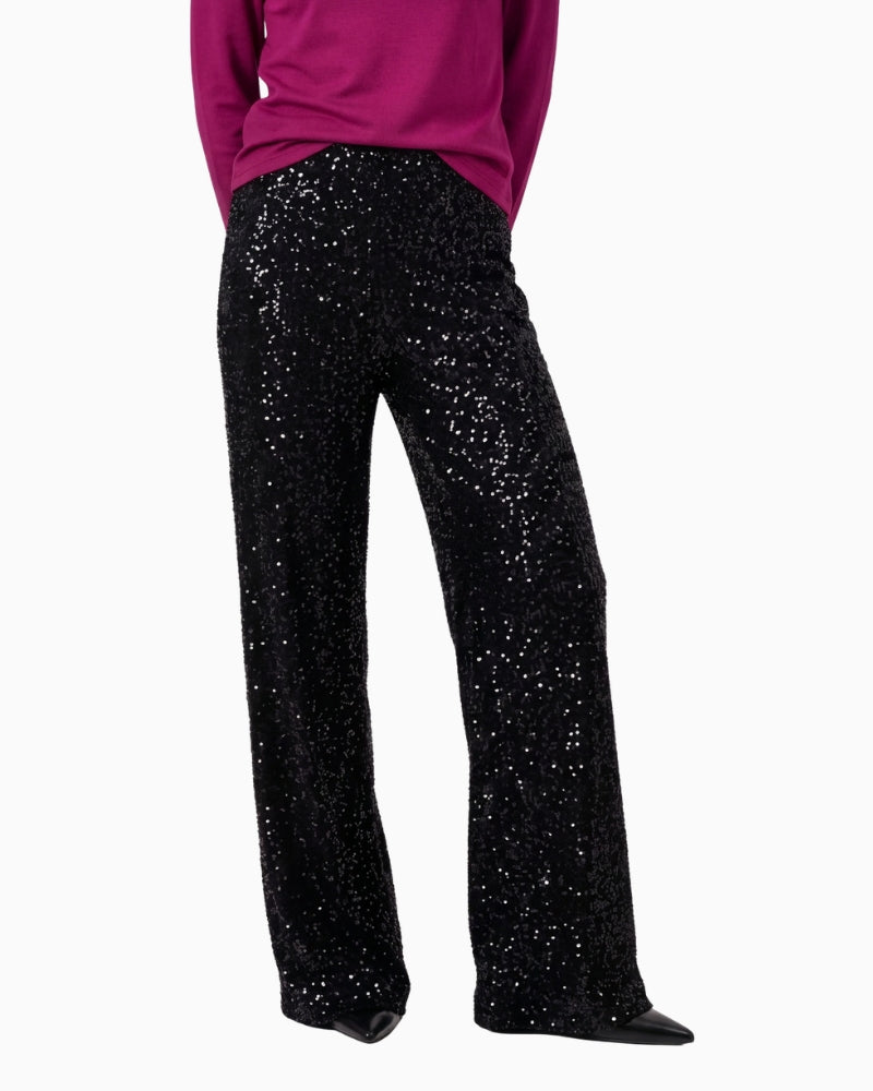 Monari Sequin Wide-Leg Trousers in black front view