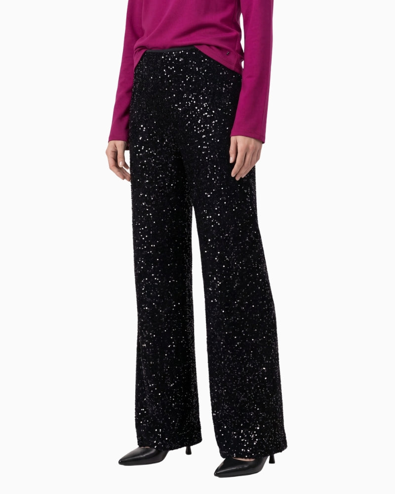 Monari Sequin Wide-Leg Trousers in black side view