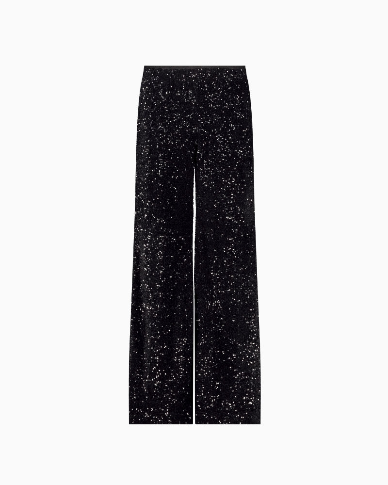 Monari Sequin Wide-Leg Trousers in black wide-leg detail