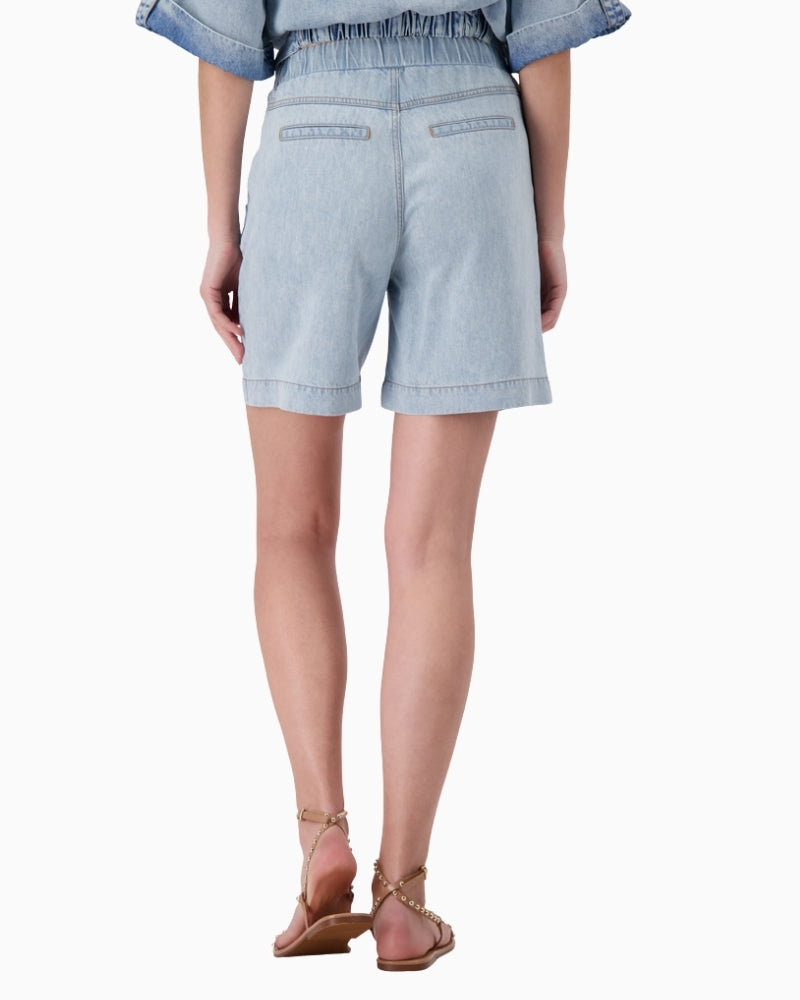 Monari Shorts With Flap Pockets in Light Blue Denim back view