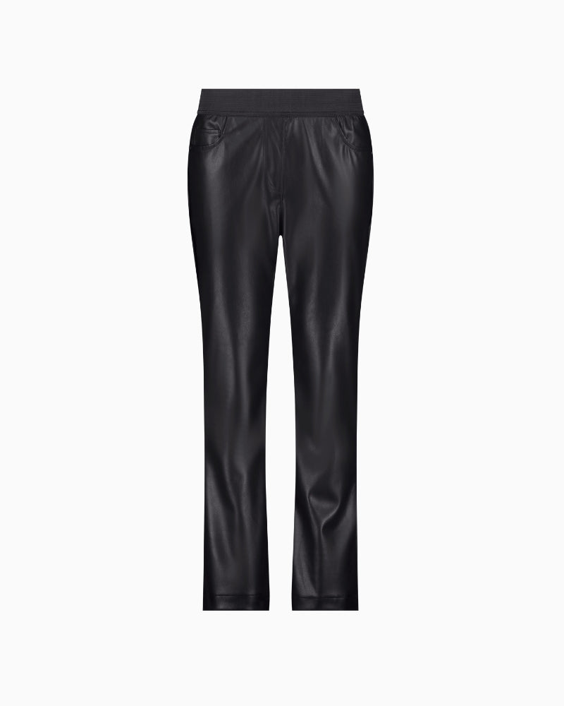 Flat lay view of  faux leather trousers faux leather trousers