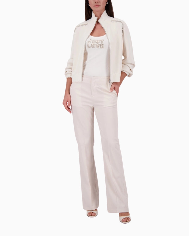 Monari straight leg satin pants full outfit look woman wearing – Áines Boutique