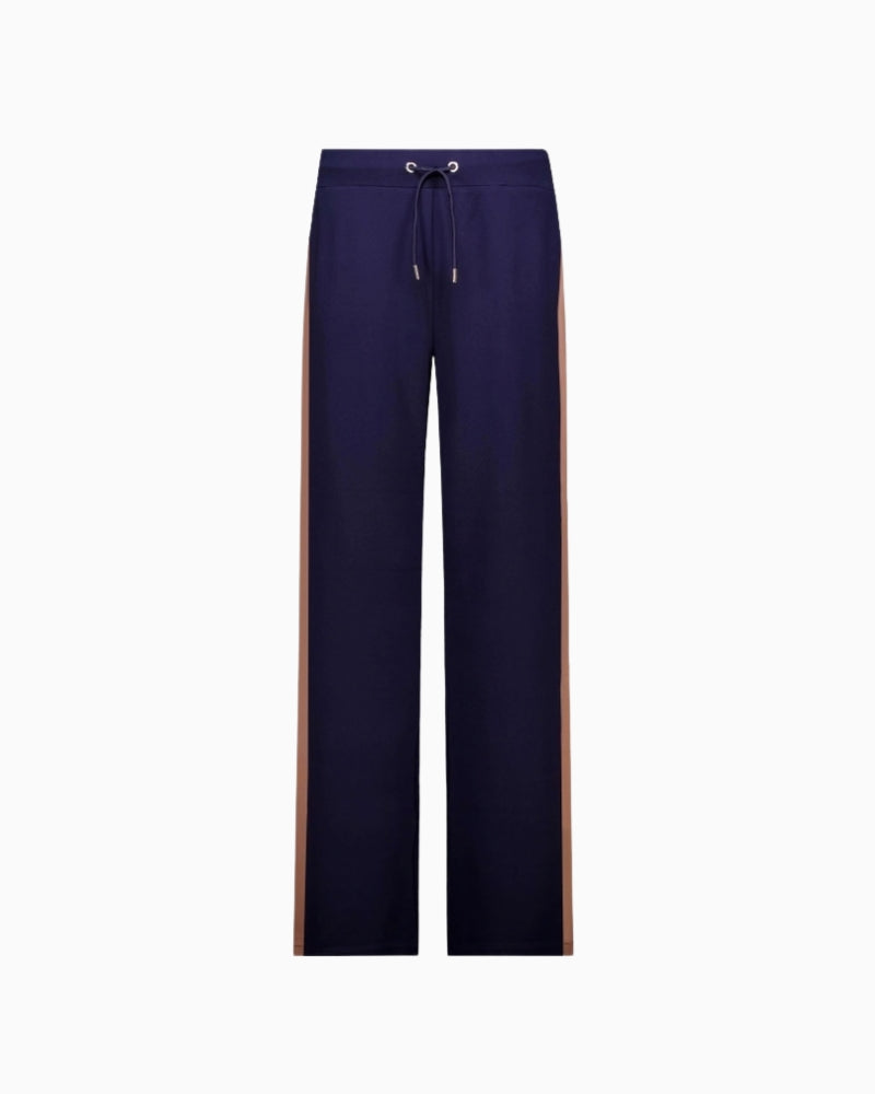 Monari Striped Straight-Leg Trousers in navy drawstring waistband detail