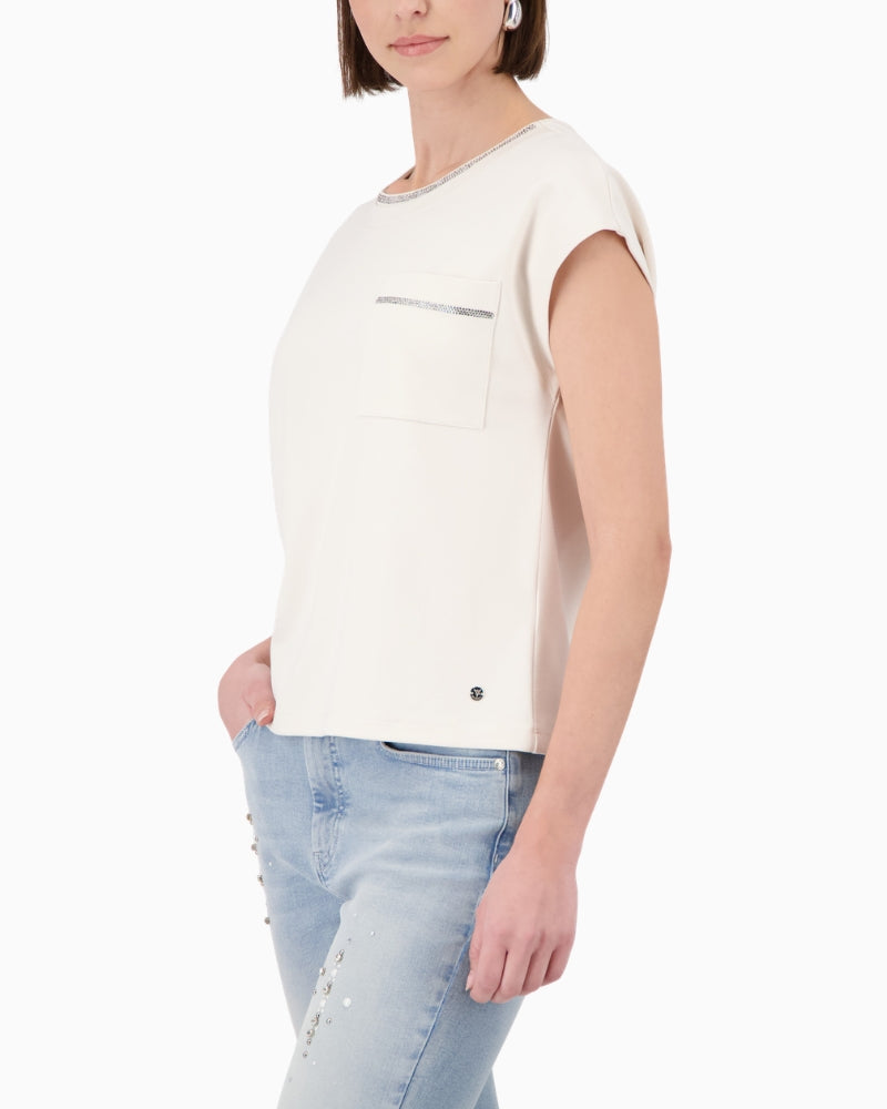 Monari Sweatshirt with Embellished Collar in cream side view