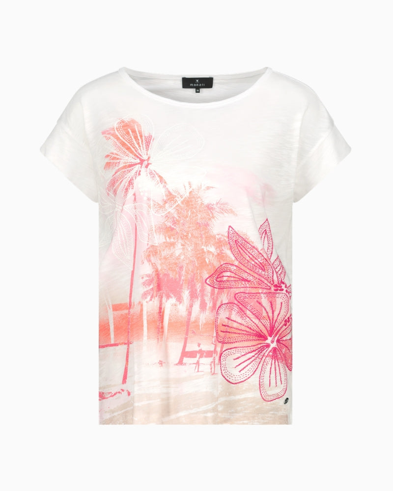 Monari T-shirt with Palm Tree Print in cream front view
