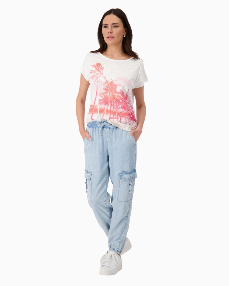 Monari T-shirt with Palm Tree Print in cream full outfit view