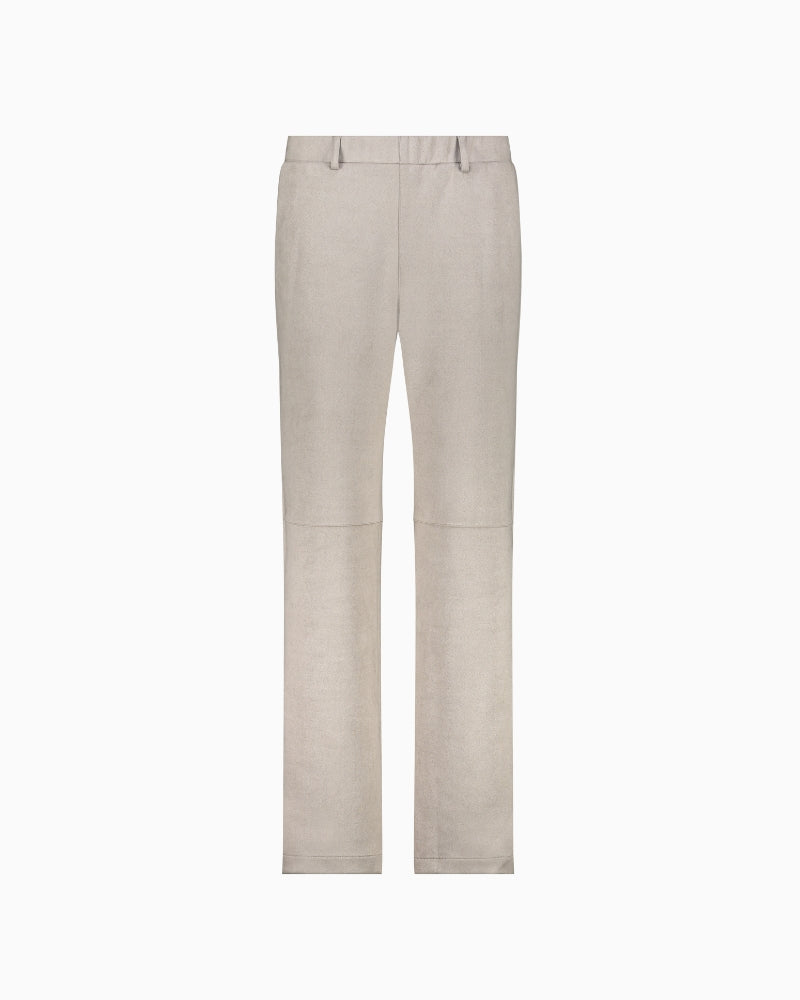 Front view of Monari leather-look trousers with pockets and elasticated hem
