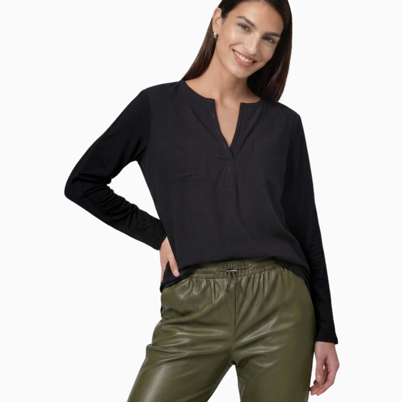 Monari V-Neck Blouse in black front view