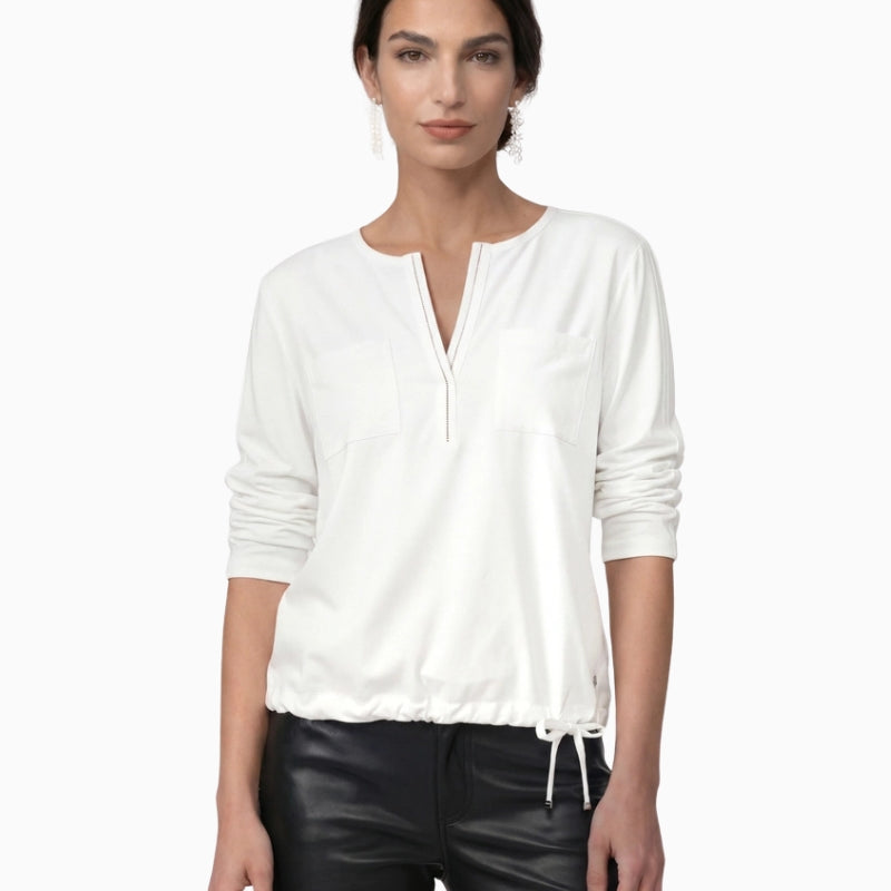 Monari V-Neck Blouse in off white front view