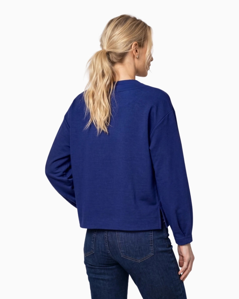 Monari Velvet Ribbon Trim Sweatshirt in navy back view