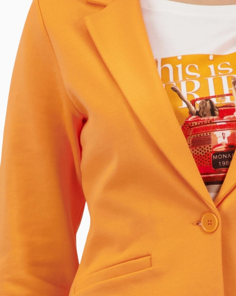 Monari orange sweat blazer close-up lapel collar detail
